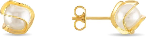 18K Gold Plated Caged Pearl Stud Earrings, 6MM - Made In Brazil
