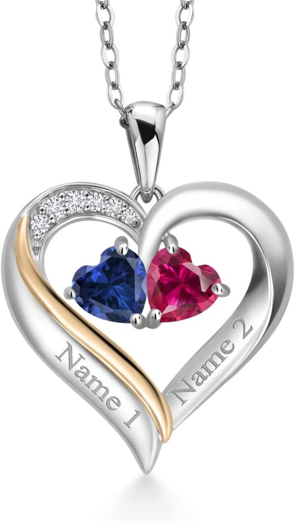 2-Heart Couple Name Engraved Pendant Necklace For Women 18 inches