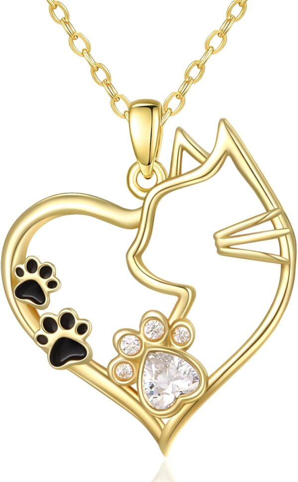 14K Gold Dog/Cat Breed Paw Print Necklace For Women Diamond Paw Heart Pendant Necklace Memorial Jewelry Gift For Dog/Cat Mom Lovers Birthday Valentine's Mother's Day Christmas