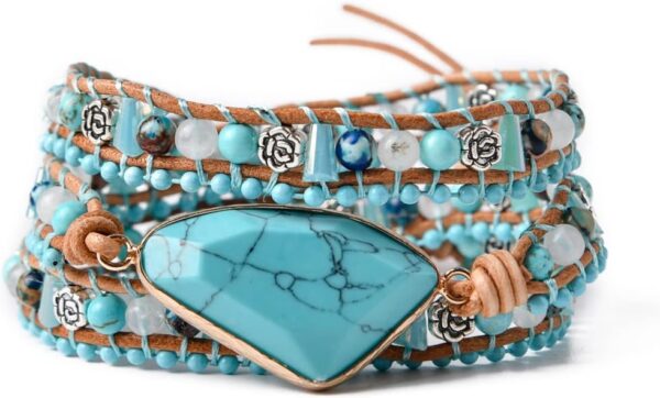 Boho Handmade Wrap Leather Tube Crystal Stone Bracelet for Women