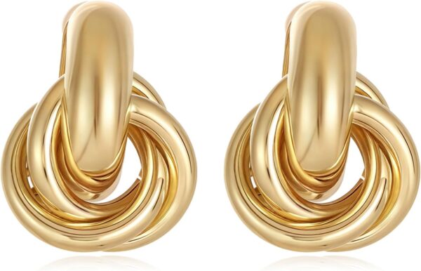 14K Gold Silver Knot Earrings for Women Heart Link Drop Dangle Earring Chunky Statement Jewelry