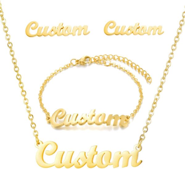 Custom Name Necklace for Women Custom Name Bracelet Earrings Personalized Jewelry Set with Text Personalized Jewelry Set Gift for Women Mom