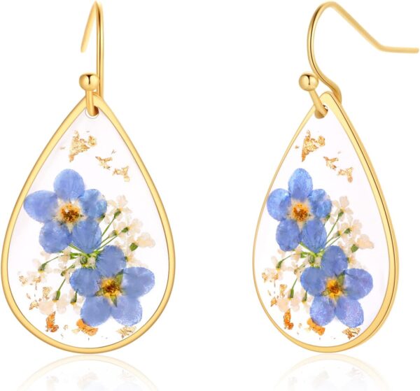 Forget-Me-Not and Queen Anne's Lace Pressed Wildflower Earrings | Pressed Flower Jewelry | Handmade Drop and Dangle Earrings | Mother's Day | Gift for Woman