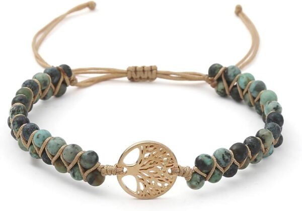 Jinxiuge Tree of Life Turquoise Stone Bracelet for Women Handmade Braided Layered Bead Bracelet with Black Gift Box