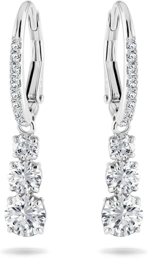 Drop Pierced Earrings with White Crystals on a Rhodium Plated Setting with Hinged Closure