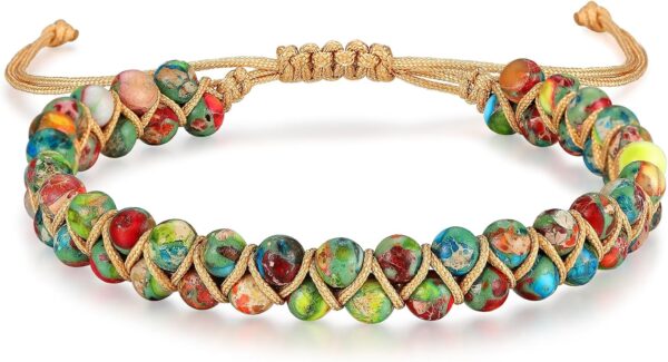 7 Chakra Bracelets for Women Handmade Natural Jasper Stone Healing Bead Bracelet Women Men Boho Friendship Inspirational Jewelry Natural Jasper Stone Double Layer Healing Bead Jewelry Gifts