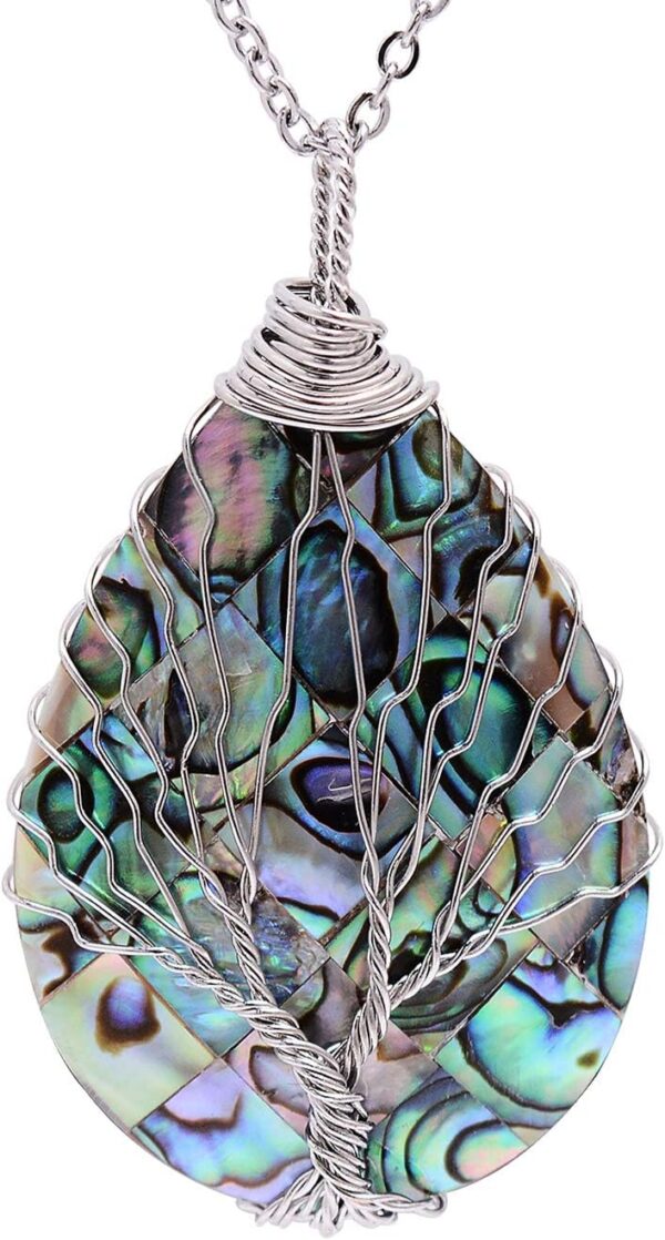 Tear Drop Abalone Shell Pendent Necklace Wire Wrap Abalone Shell Tree of Life Pendant Necklace Fashion Necklace Jewelry for Women handmade necklace mothers day necklace for mom jewelry
